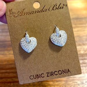 Silver Pave heart Huggies earrings
